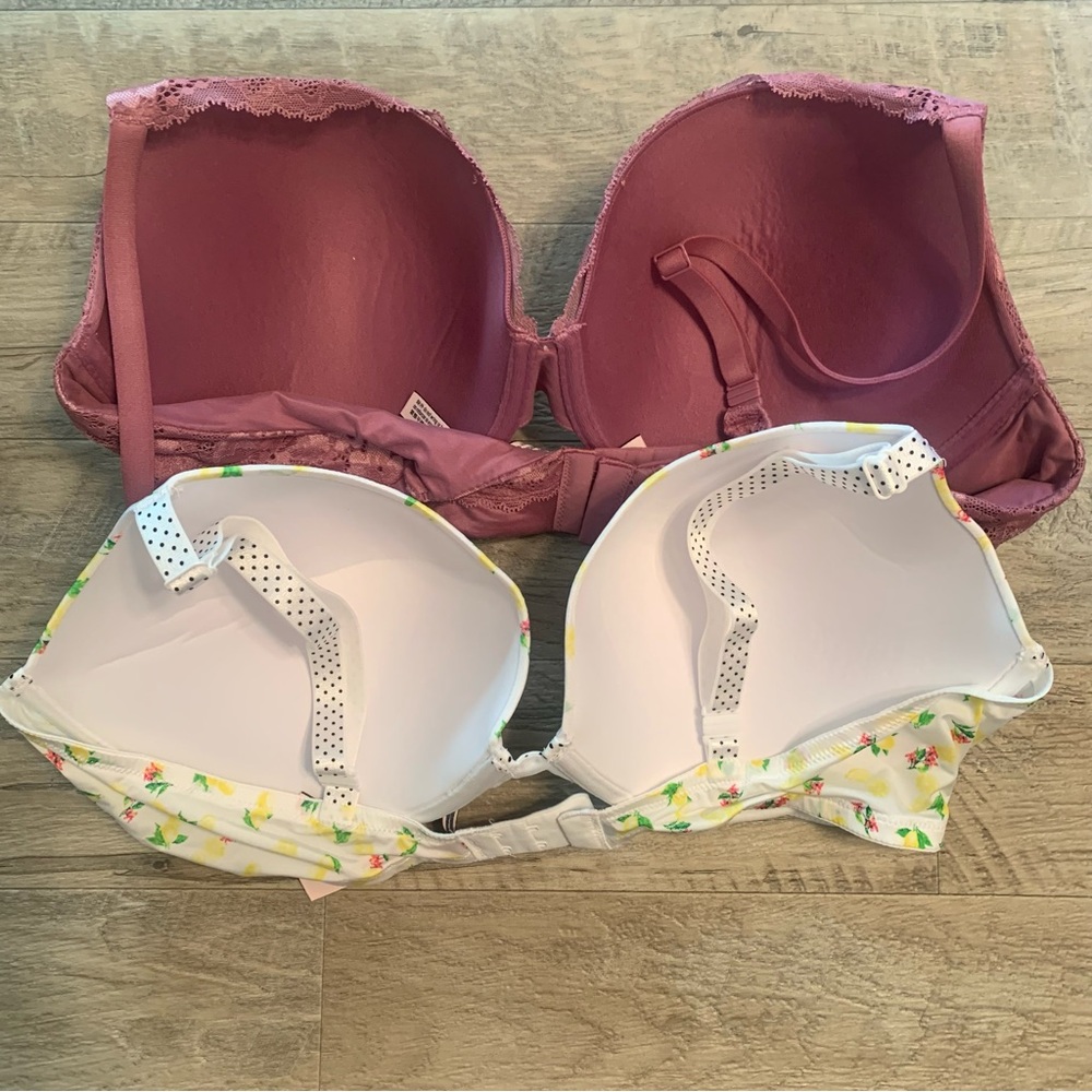 Victoria Secret Bundle 2 Bras Lace Perfect Shape Lemon Print Push Up - Picture 12 of 13